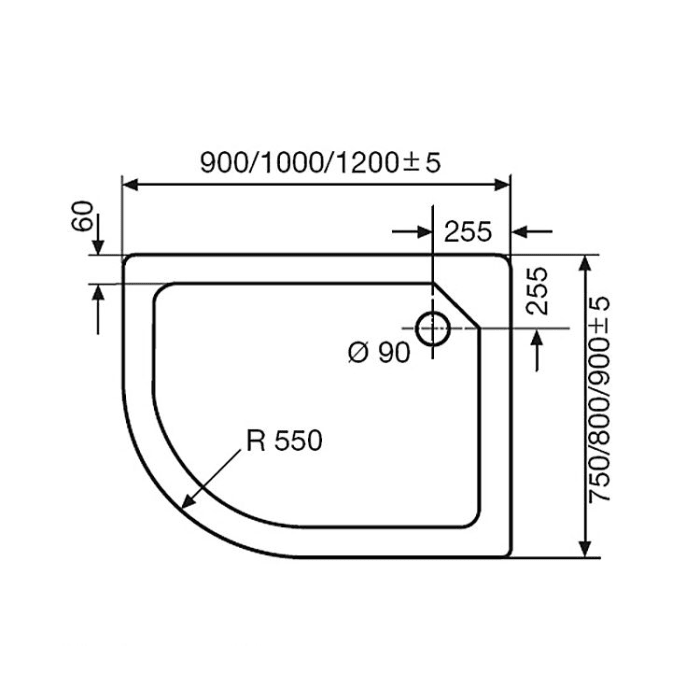 HSK Acryl-Duschwanne superflach 90 x 75 cm asymmetrisch Version rechts