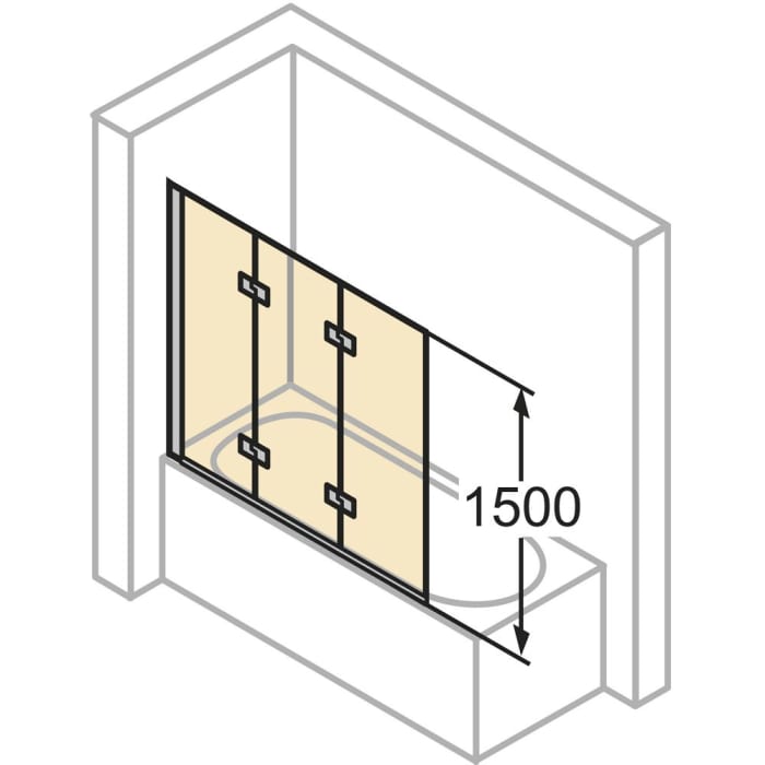 HÜPPE Design pure Badewannenabtrennung 3-teilig B: 100-120 H: bis 150 cm Linksbefestigung, Glas ohne Anti-Plaque