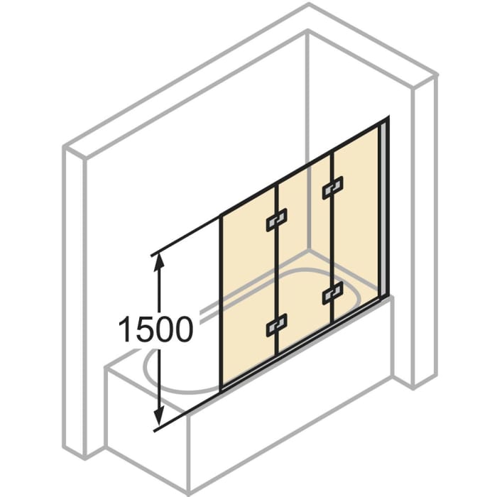HÜPPE Design pure Badewannenabtrennung 3-teilig B: 120,1-140 H: bis 150 cm Rechtsbefestigung, Glas ohne Anti-Plaque