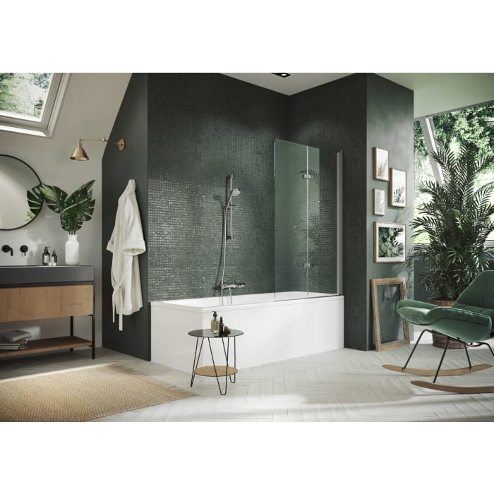 HÜPPE Design pure Badewannenabtrennung Schwingfalttür B: 100 H: 150 cm, Rechtsbefestigung, Glas mit Anti-Plaque