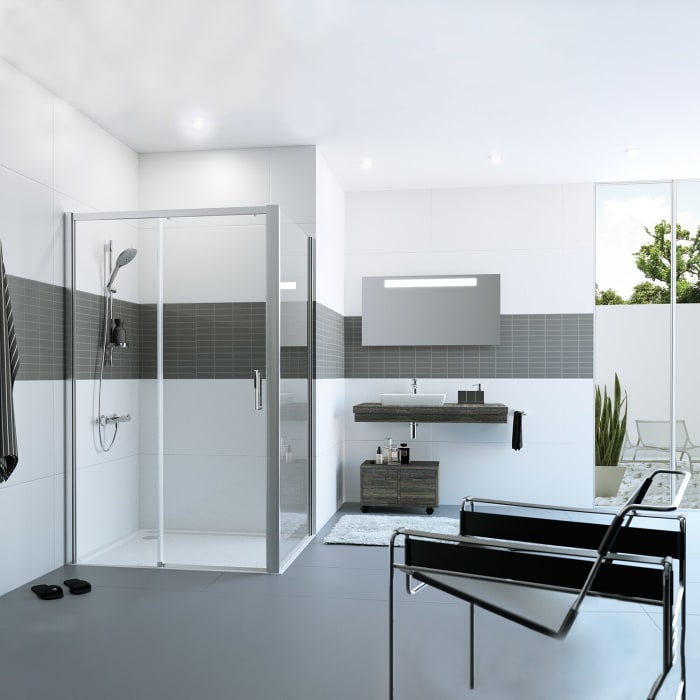 HÜPPE Classics 2 EasyEntry Gleittür 1-teilig mit Festteil links 160 x 200 cm, Glas mit Anti-Plaque