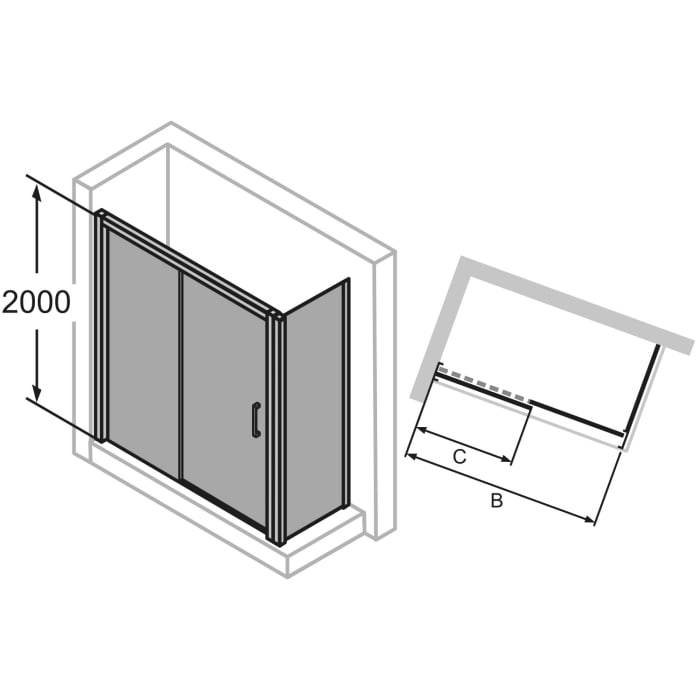 HÜPPE Classics 2 EasyEntry Gleittür 1-teilig mit Festteil links im Sondermaß, Glas mit Anti-Plaque