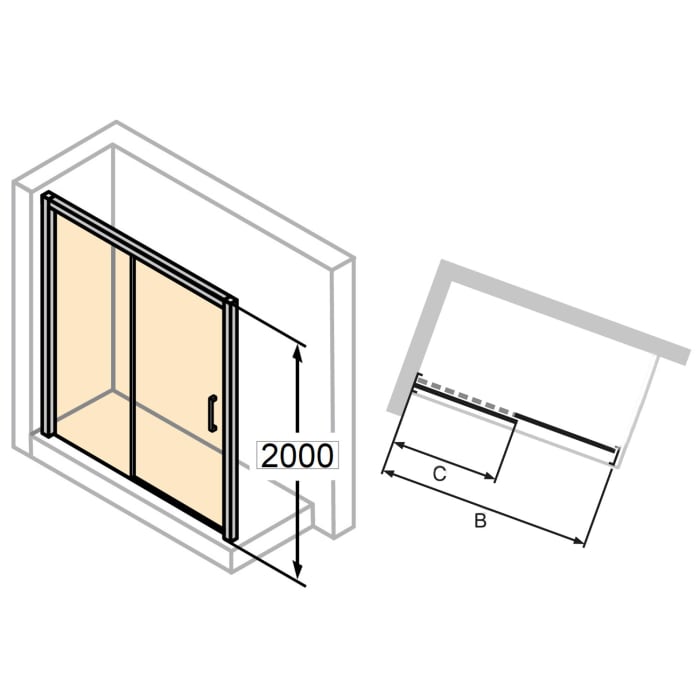 HÜPPE Classics 2 EasyEntry Gleittür 1-teilig mit Festteil links 140 x 200 cm, Glas ohne Anti-Plaque