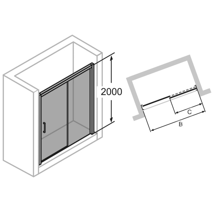 HÜPPE Classics 2 EasyEntry Gleittür 1-teilig mit Festteil rechts 160 x 200 cm, Glas mit Anti-Plaque