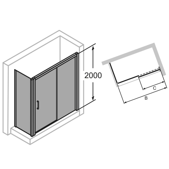 HÜPPE Classics 2 EasyEntry Gleittür 1-teilig mit Festteil rechts 100 x 200 cm, Glas mit Anti-Plaque