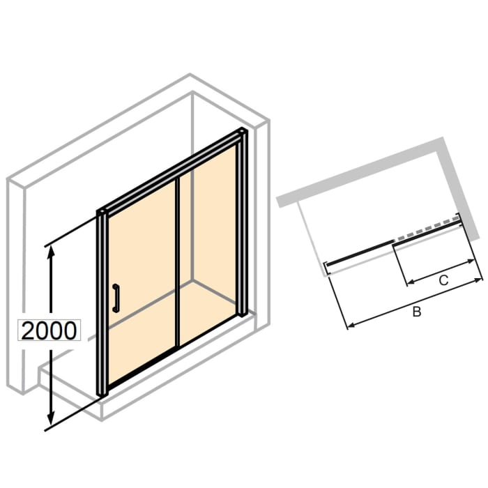 HÜPPE Classics 2 EasyEntry Gleittür 1-teilig mit Festteil rechts 135 x 200 cm, Glas mit Anti-Plaque