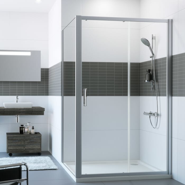 HÜPPE Classics 2 Gleittür 1-teilig mit festem Segment 100 x 200 cm, Glas ohne Anti-Plaque