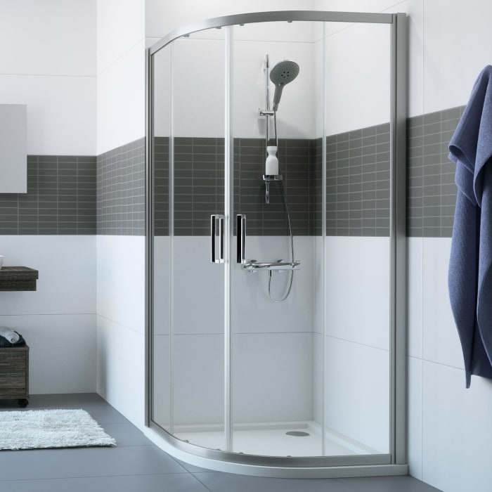 HÜPPE Classics 2 Gleittür 1/4 Kreis mit Festteilen im Sondermaß, R= 50 cm, Glas ohne Anti-Plaque