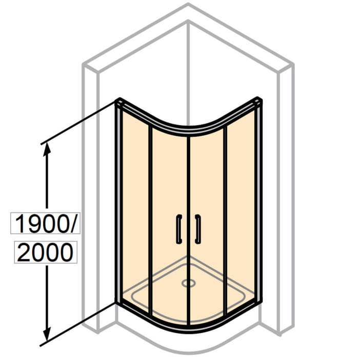 HÜPPE Classics 2 Gleittür 1/4 Kreis mit Festteilen 90/90 x 200 cm, R= 55 cm, Glas mit Anti-Plaque