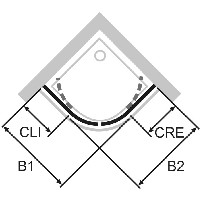 HÜPPE Classics 2 Gleittür 1/4 Kreis mit Festteilen 80/80 x 200 cm, R= 50 cm, Glas mit Anti-Plaque
