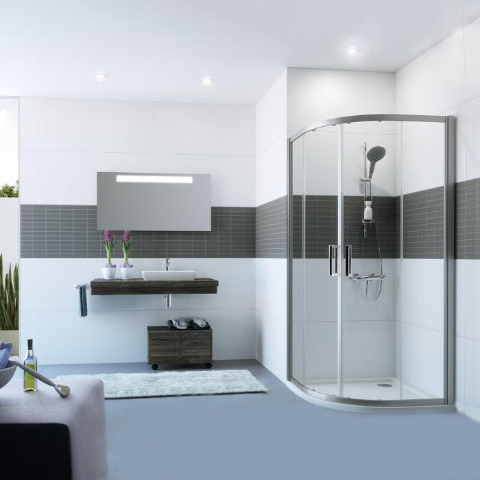 HÜPPE Classics 2 Gleittür 1/4 Kreis mit Festteilen 90/90 x 190 cm, R= 50 cm, Glas mit Anti-Plaque