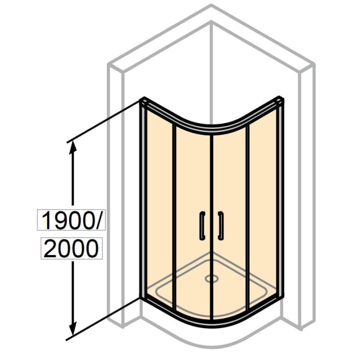 HÜPPE Classics 2 Gleittür 1/4 Kreis mit Festteilen 90/90 x 200 cm, R= 50 cm, Glas ohne Anti-Plaque