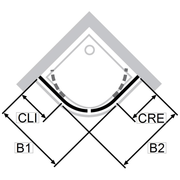 HÜPPE Classics 2 Gleittür 1/4 Kreis mit Festteilen 100/80 x 200 cm, R= 50 cm, Glas ohne Anti-Plaque