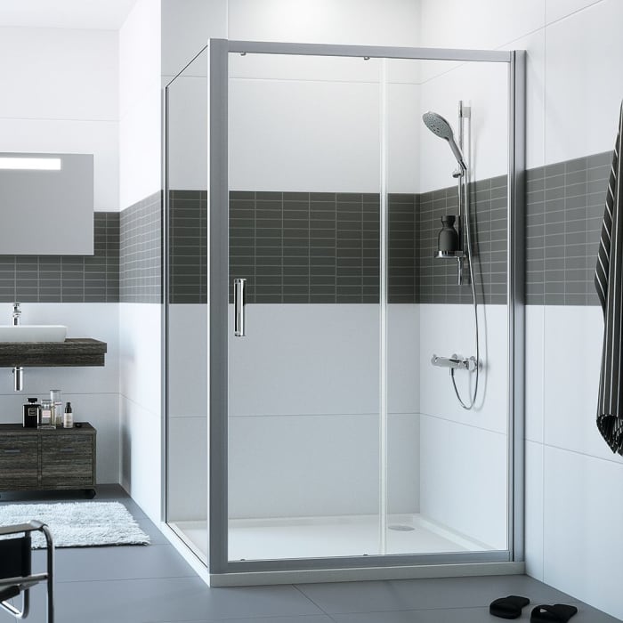 HÜPPE Classics 2 Gleittür 1-teilig mit festem Segment 155 x 190 cm, Glas mit Anti-Plaque