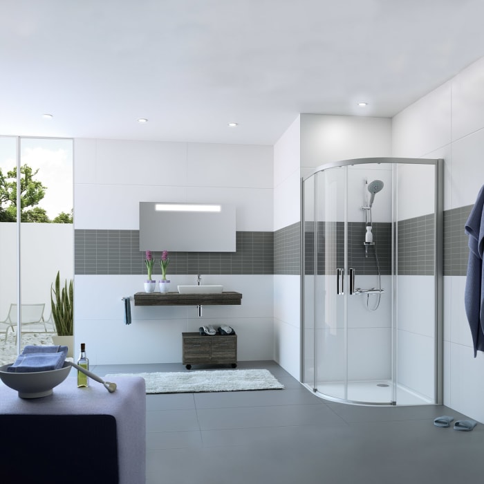 HÜPPE Classics 2 EasyEntry 1/4 Kreis Gleittür 80/80 x 200 cm, R= 55 cm, Glas ohne Anti-Plaque