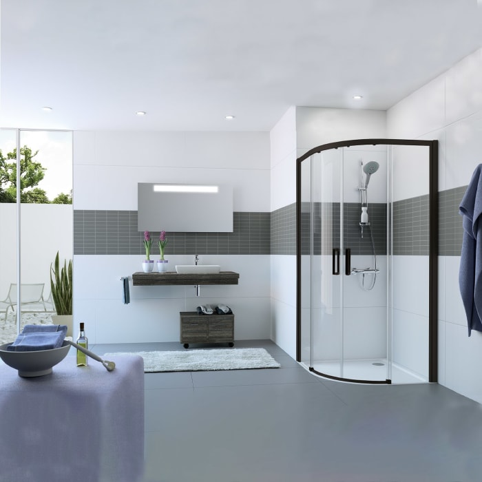 HÜPPE Classics 2 EasyEntry 1/4 Kreis Gleittür 110/110 x 200 cm, R= 50 cm, Glas mit Anti-Plaque