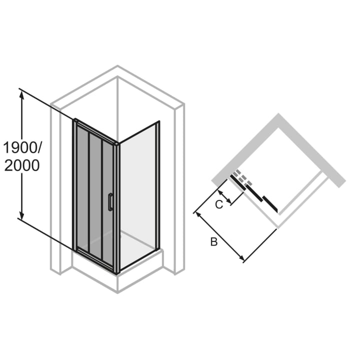 HÜPPE Classics 2 Gleittür 2-teilig mit festem Segment 90 x 190 cm, Glas ohne Anti-Plaque