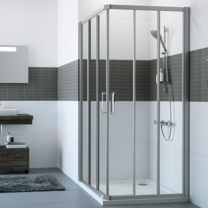 HÜPPE Classics 2 Gleittüreckeinstieg 3-teilig 90/90 x 200 cm, Glas mit Anti-Plaque