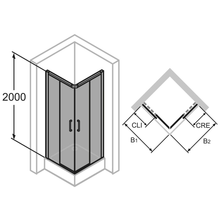 HÜPPE Classics 2 EasyEntry Gleittüreckeinstieg 2-teilig  110/110 x 200 cm, Glas ohne Anti-Plaque