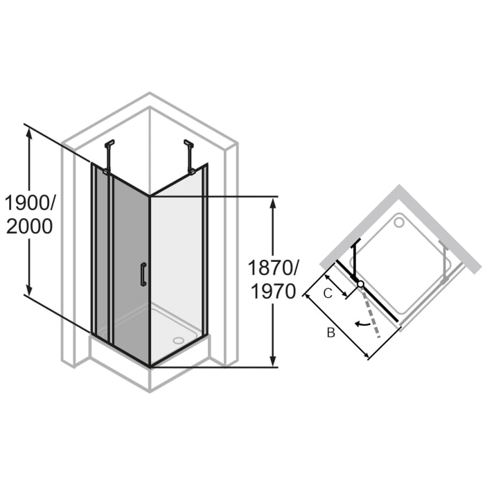 HÜPPE Classics 2 Schwingtür mit Festteil für Seitenwand/Eckeinstieg 100 x 190 cm, Glas mit Anti-Plaque