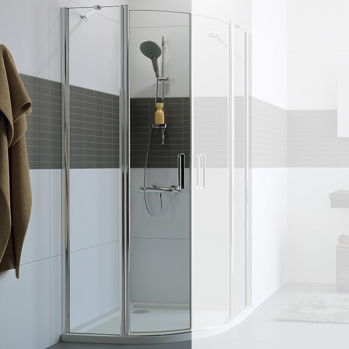 HÜPPE Classics 2 1/4 Kreis Schwingtür mit Festteil 90 x 200 cm, R= 55 cm, Glas mit Anti-Plaque