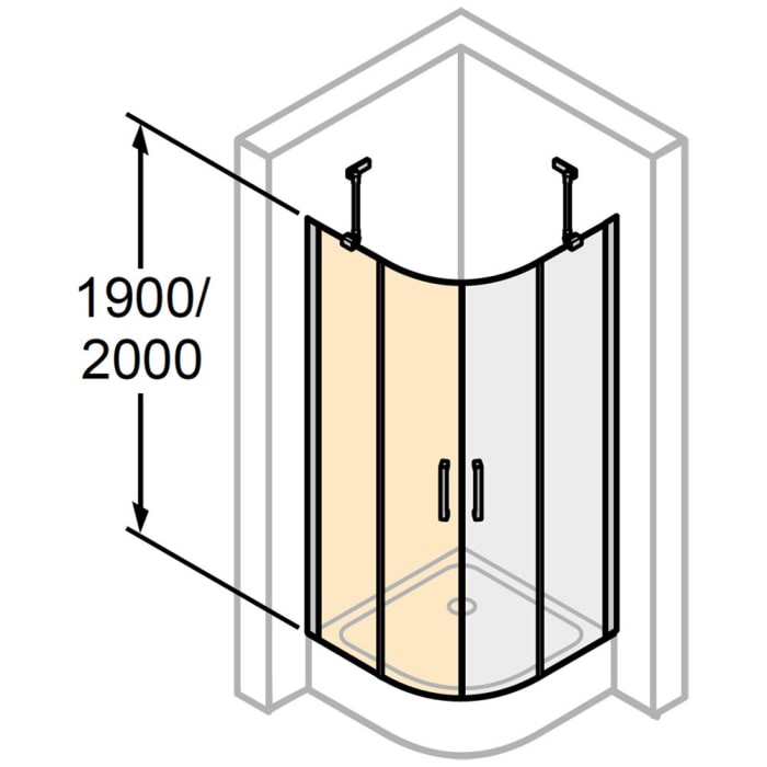 HÜPPE Classics 2 1/4 Kreis Schwingtür mit Festteil 80 x 190 cm, R= 55 cm, Glas mit Anti-Plaque