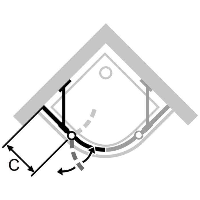 HÜPPE Classics 2 1/4 Kreis Schwingtür mit Festteil im Sondermaß, R= 50 cm, Glas ohne Anti-Plaque