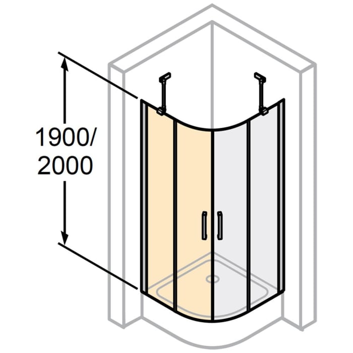 HÜPPE Classics 2 1/4 Kreis Schwingtür mit Festteil 80 x 190 cm, R= 55 cm, Glas mit Anti-Plaque