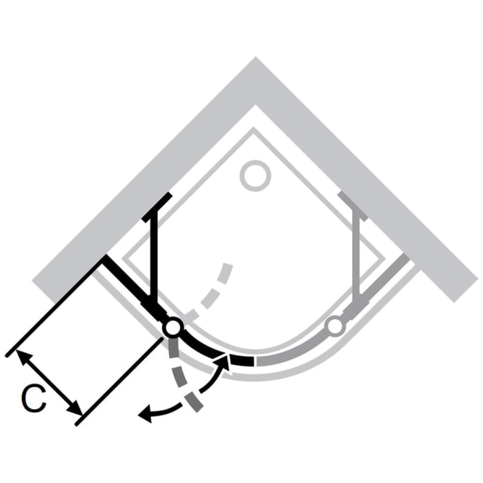 HÜPPE Classics 2 1/4 Kreis Schwingtür mit Festteil 80 x 190 cm, R= 55 cm, Glas mit Anti-Plaque