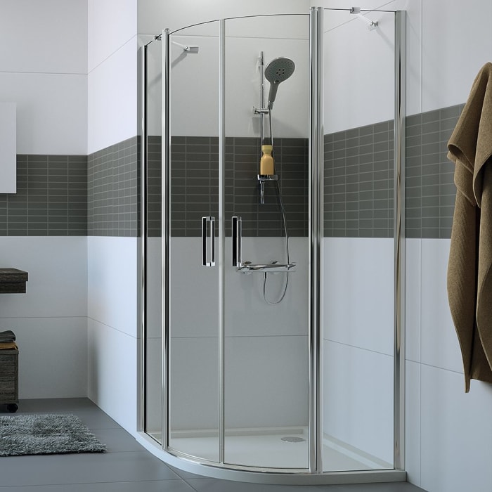 HÜPPE Classics 2 1/4 Kreis Schwingtür mit Festteil 90 x 200 cm, R= 50 cm, Glas mit Anti-Plaque