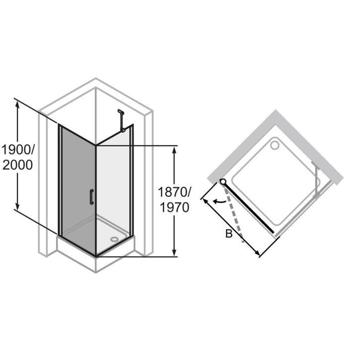 HÜPPE Classics 2 Schwingtür für Seitenwand/Eckeinstieg im Sondermaß, Glas ohne Anti-Plaque