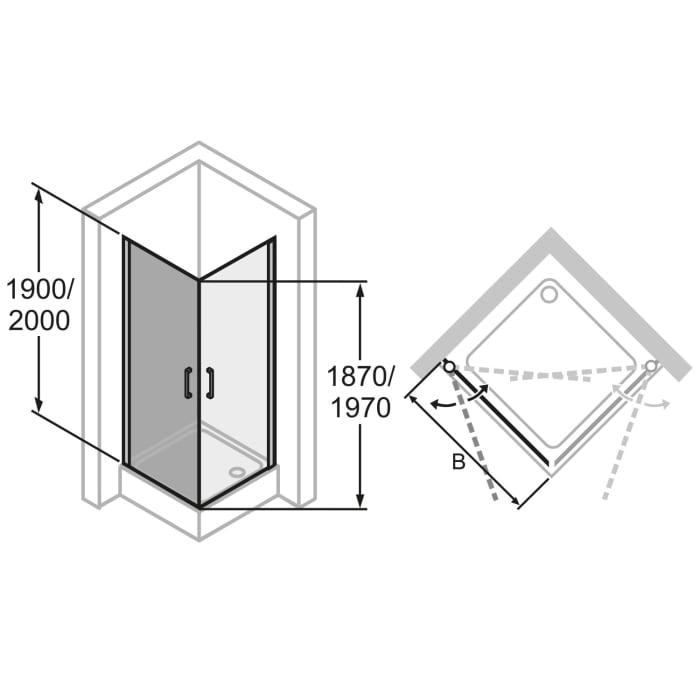 HÜPPE Classics 2 Schwingtür für Seitenwand/Eckeinstieg 100 x 200 cm, Glas ohne Anti-Plaque
