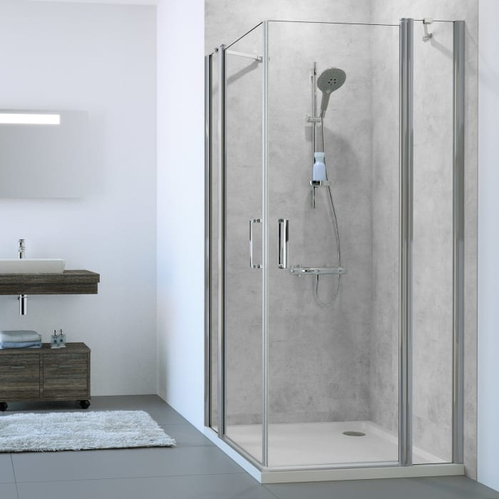 HÜPPE Classics 2 Schwingtüreckeinstieg mit Festteilen 90/90 x 190 cm, Glas ohne Anti-Plaque