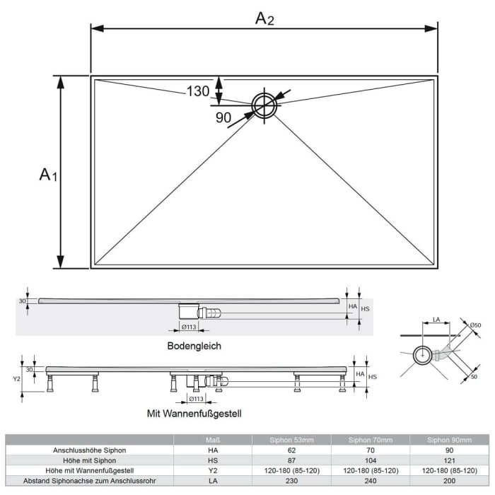 HÜPPE EasyStep 4-Eck Duschwanne 170 x 80 cm