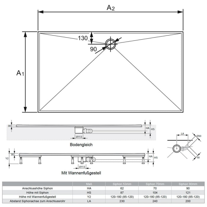HÜPPE EasyStep 4-Eck Duschwanne 170 x 100 cm