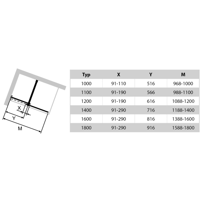 HÜPPE Xtensa pure Walk-In Gleittür mit festem Segment 140 cm, Anschlag links