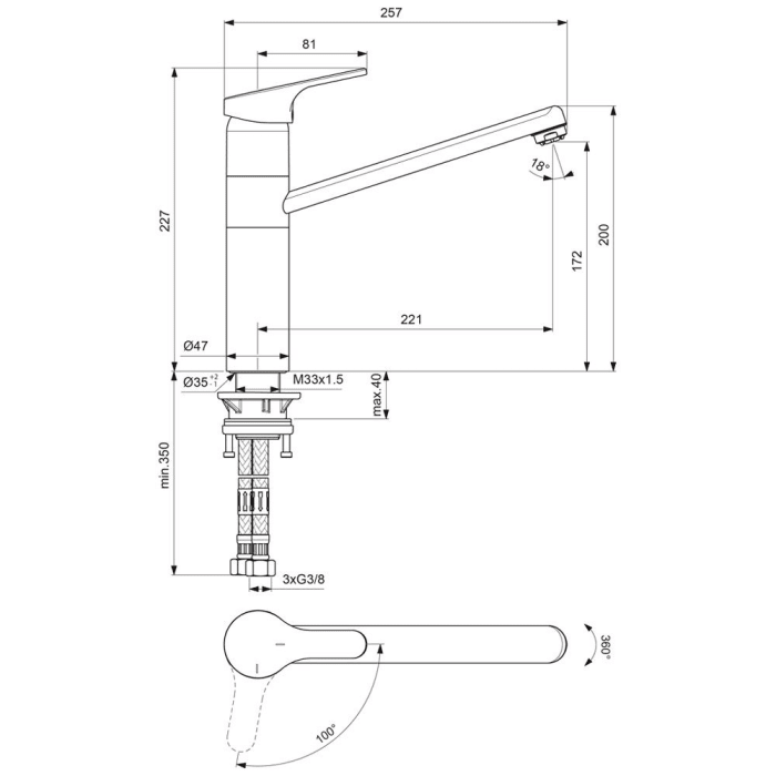 Ideal Standard CeraFit Einhebel-Küchenarmatur, hoher Rohrauslauf, Niederdruck
