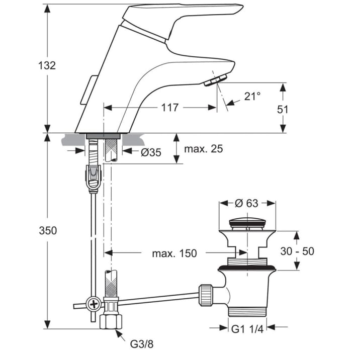 Ideal Standard CeraMix Blue Waschtischarmatur Piccolo