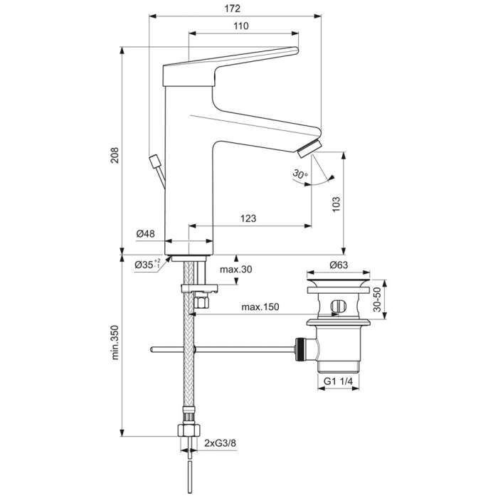 Ideal Standard CeraPlus 2 Waschtischarmatur Grande mit Metallablauf