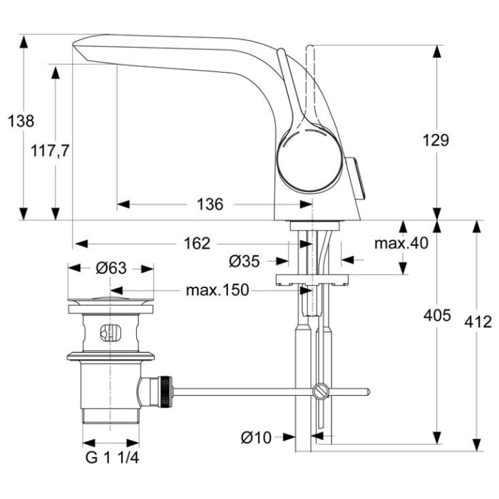 Ideal Standard Melange Einhebel-Waschtischarmatur mit Ablaufgarnitur