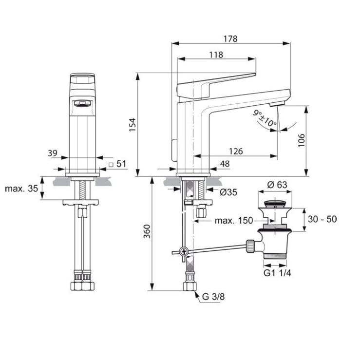Ideal Standard Tonic II Waschtischarmatur, mit Ablaufgarnitur