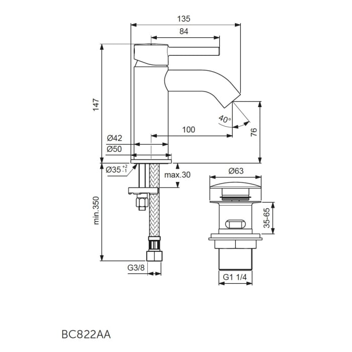 Ideal Standard Ceraline Waschtischarmatur mit Push-Open Ventil