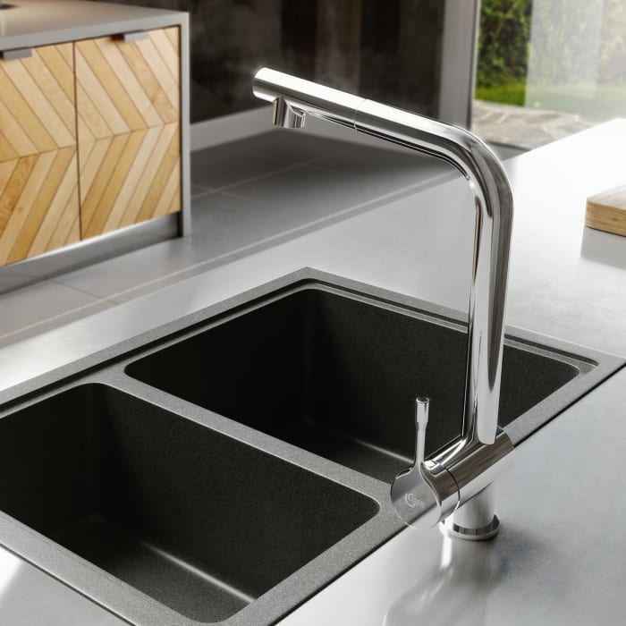 Ideal Standard CERALOOK Küchenarmatur, ausziehbare Handbrause, Niederdruck