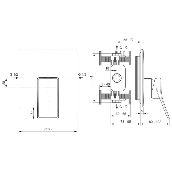 Ideal Standard Conca Brausearmatur UP Bausatz 2, eckige Rosette