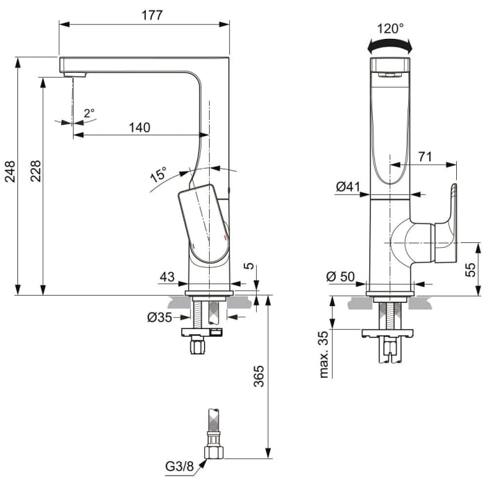 Ideal Standard Edge Waschtischarmatur mit hohem schwenkbarem Auslauf, ohne Ablaufgarnitur