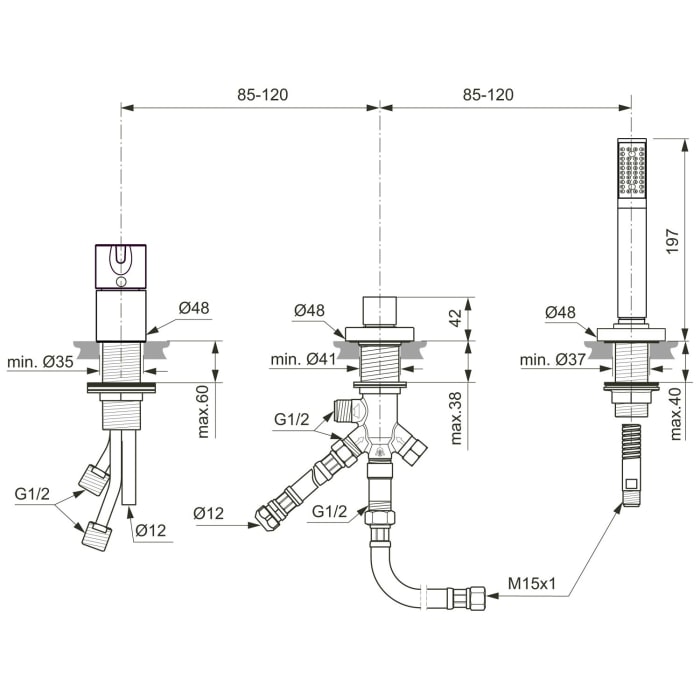 Ideal Standard Joy 3-Loch-Badearmatur für Wannenrand ohne Auslauf