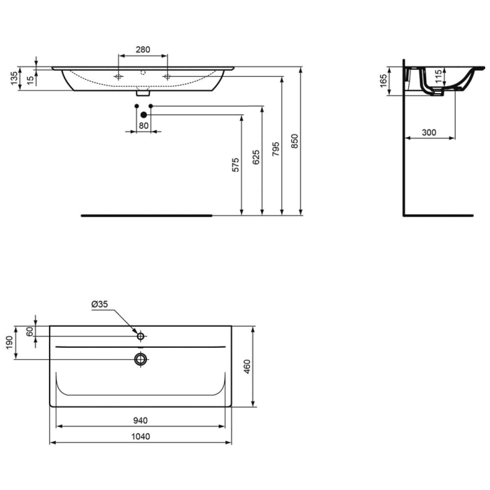 Ideal Standard Connect Air Möbelwaschtisch 104 cm, mit 1 Hahnloch, mit Überlauf