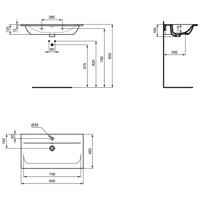 Ideal Standard Connect Air Möbelwaschtisch 84 cm, mit 1 Hahnloch, mit Überlauf