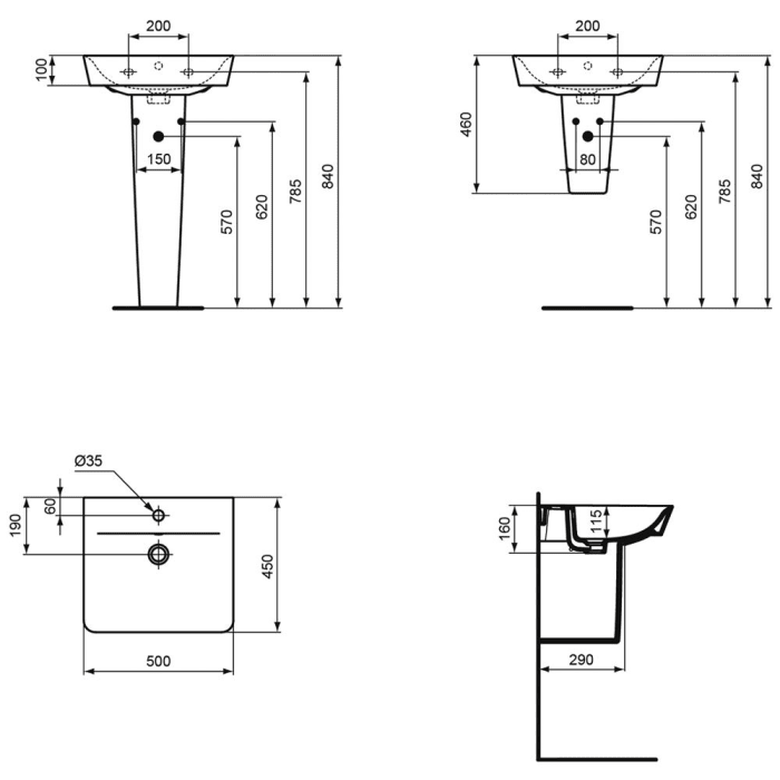 Ideal Standard Connect Air Waschtisch 50 cm, mit 1 Hahnloch, mit Überlauf