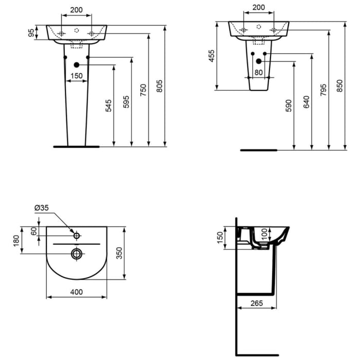 Ideal Standard Connect Air Handwaschbecken 40 cm, mit 1 Hahnloch, mit Überlauf